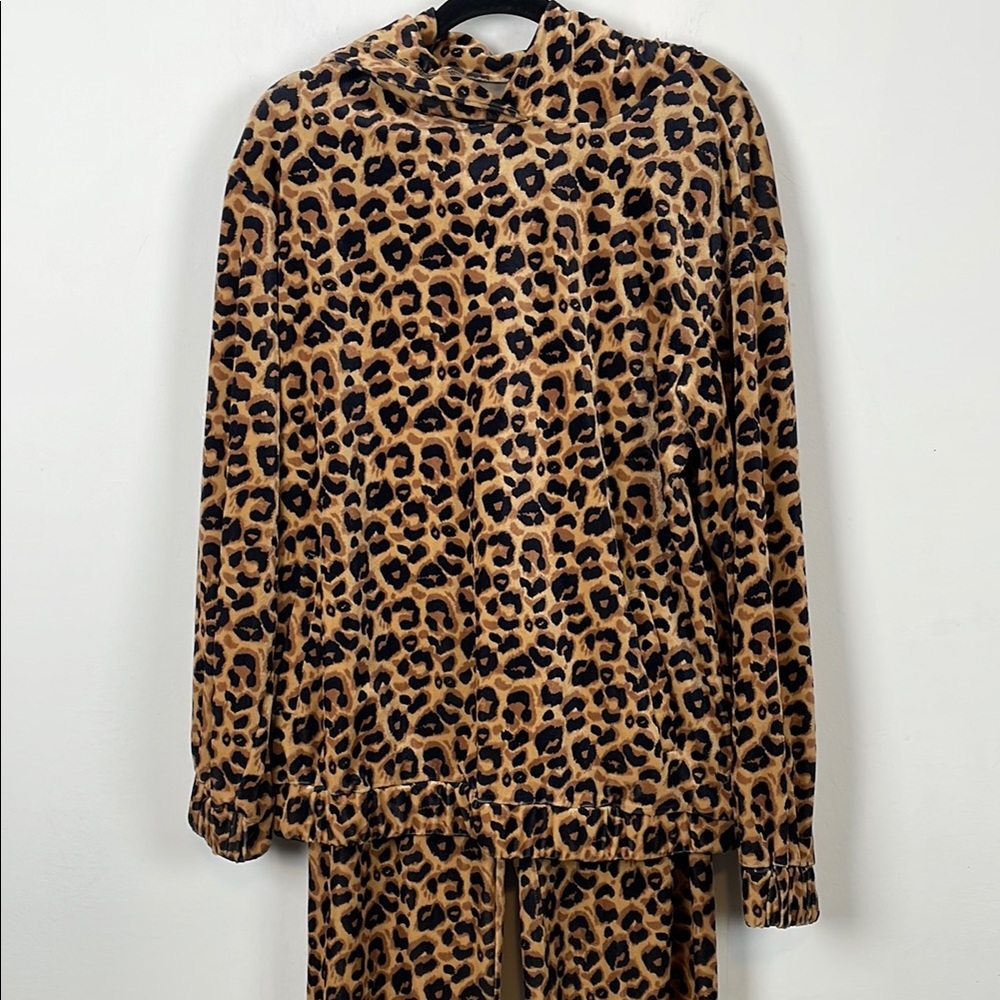 Retro Oyrosy Leopard Print Hooded Sweatshirt And Pant 2 Piece Women M Jogger Set - Picture 4 of 15
